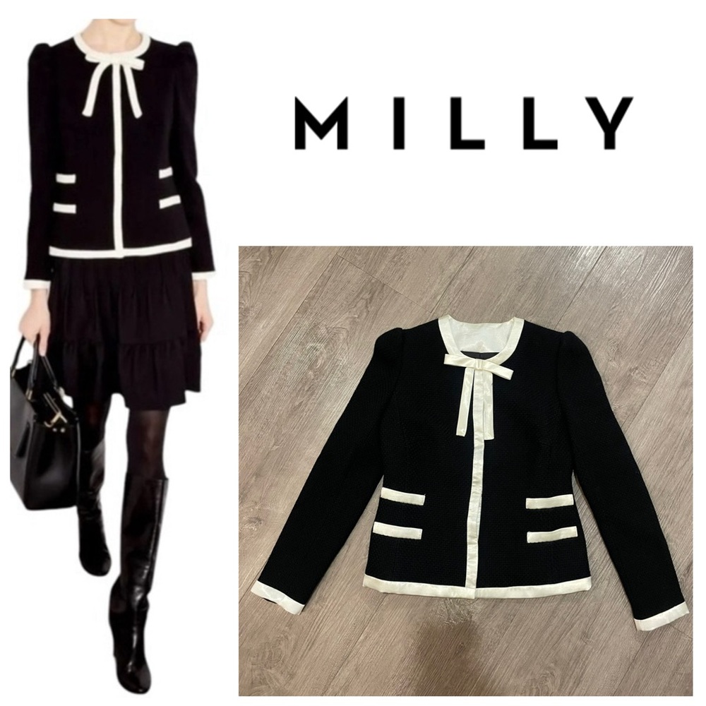 Milly Black Tweed Maritza Blazer with Cream Trim